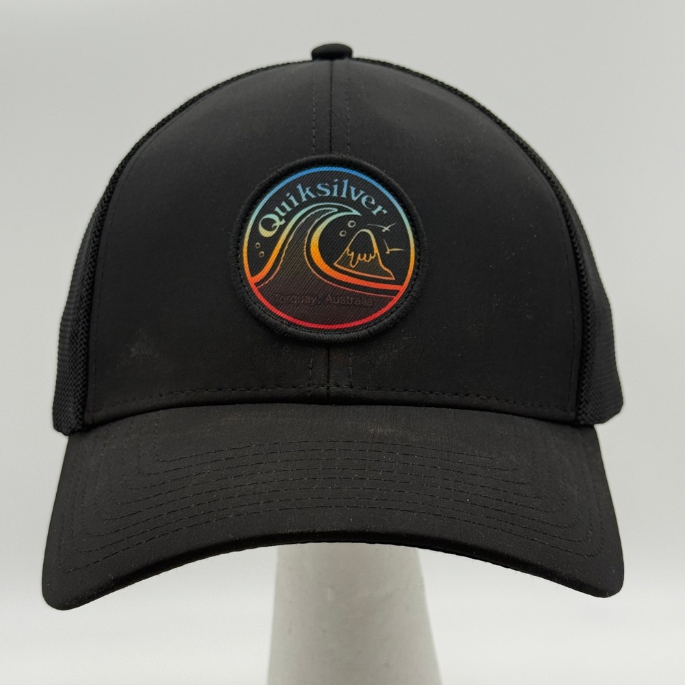 Quiksilver Mens Black Trucker Hat Torquay Australia Patch Mesh Cap L/XL